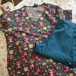 Colorful Animal Print Top with Teal Pants